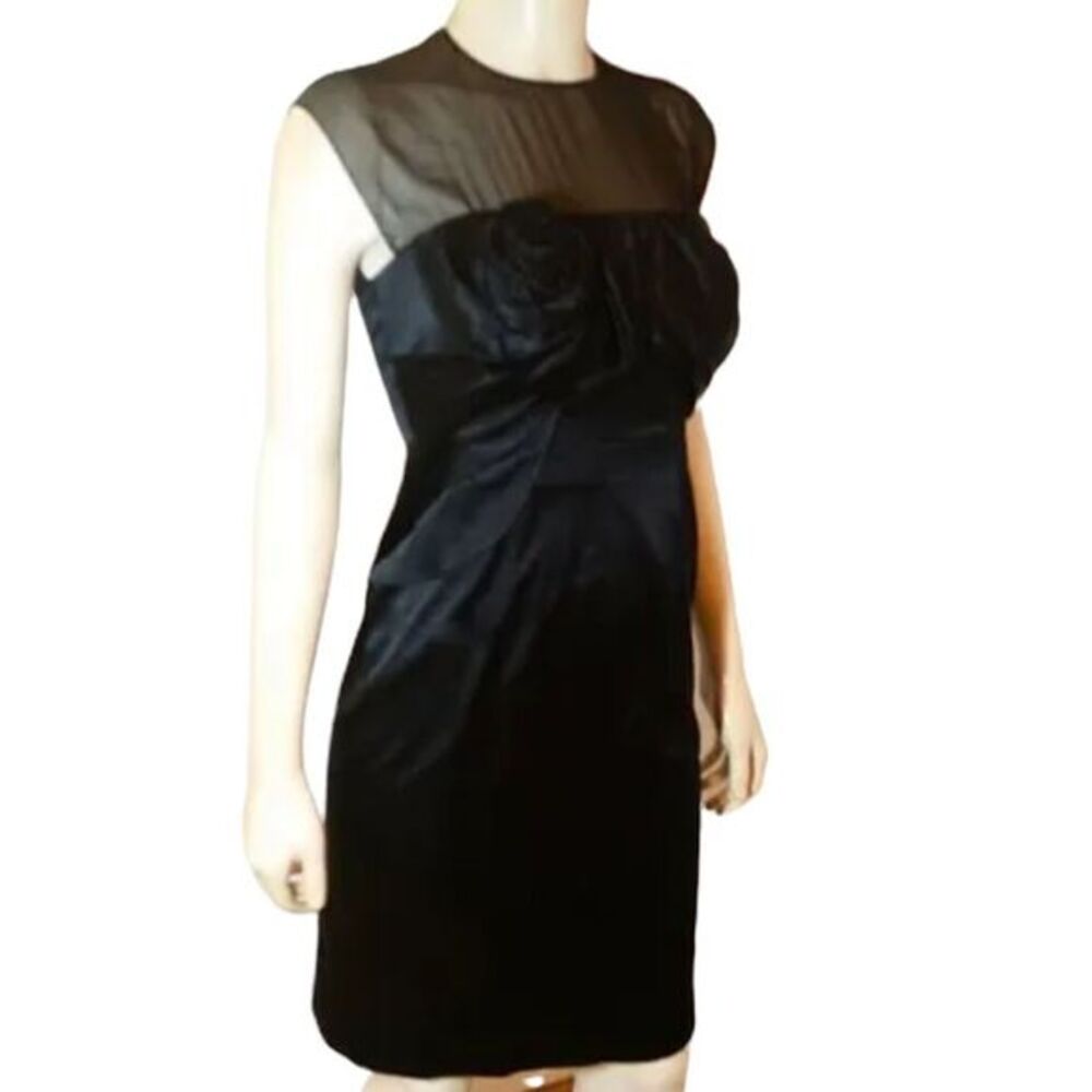 Karen Millen Black Sheer Mesh Cocktail Dress Floral Detail Sleeveless size 4